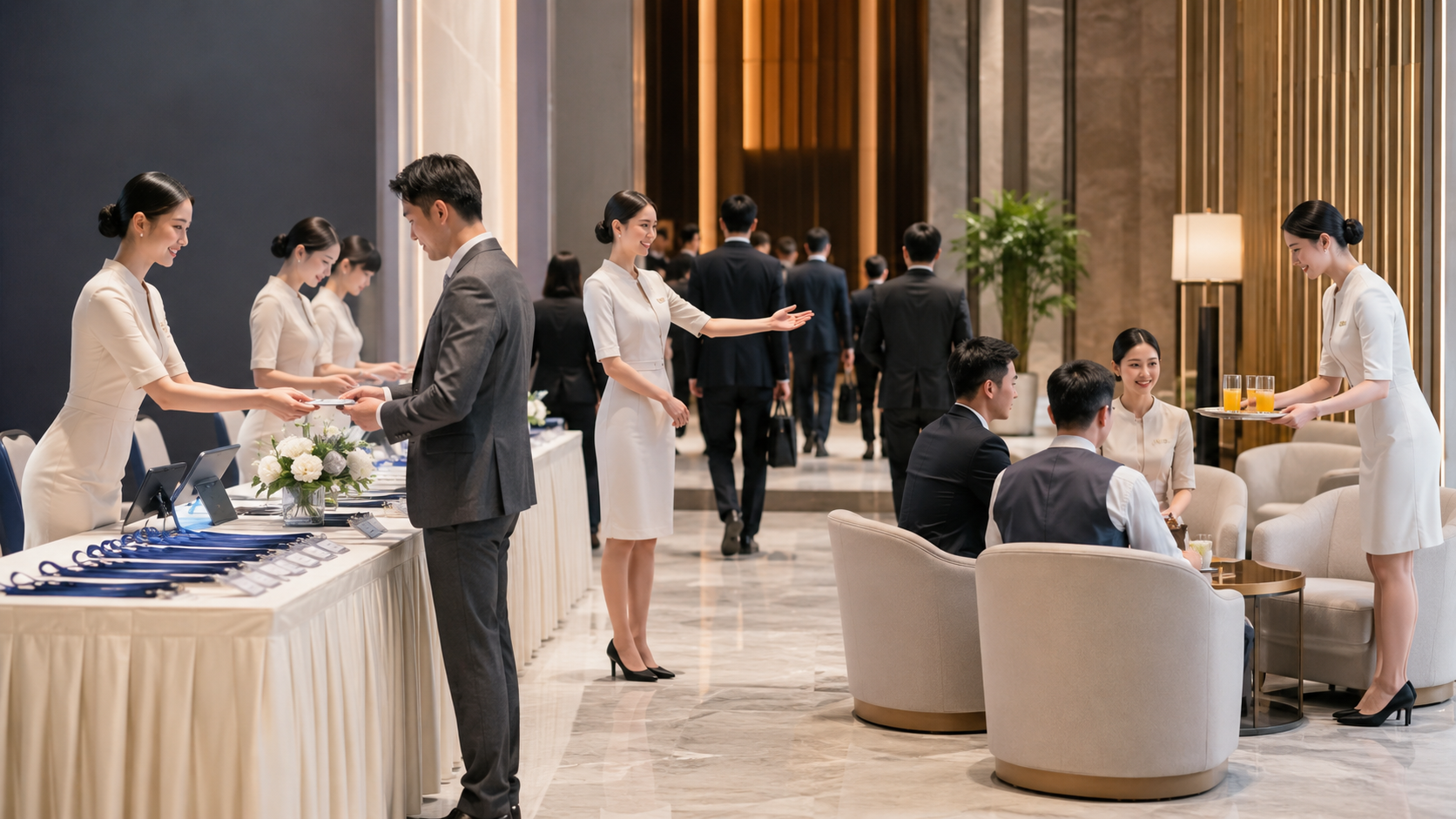 招商会礼仪模特配置：签到、引导、座谈接待与饮料服务人数