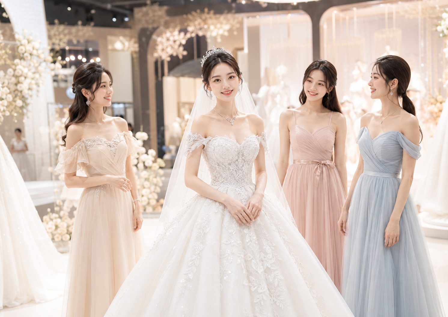 婚博会、婚纱品牌活动模特配置:新娘模特、伴娘组合与气质要求
